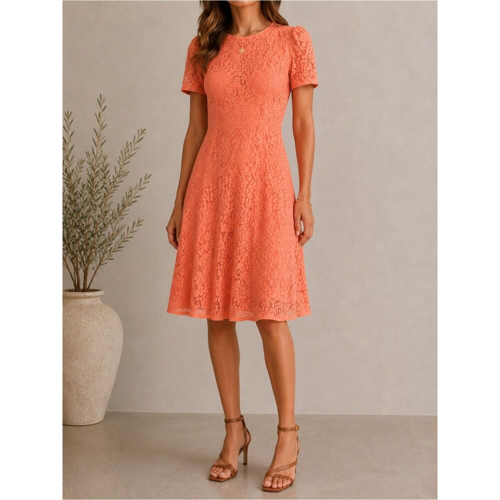 NWT Y2K Talco Terracotta Italian Made Lace Midi Dress & Slip Women’s Size Medium
